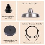 Einfacher Roheisen Rostaffin Lampenschirm 36cm + Lampenfassung E27 Bakelit + Deckenbaldachin Schwarz + Textilkabel Schwarz