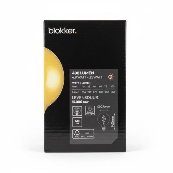 Blokker LED Filament Leuchtmittel, SPIRAL, gold getönt Globe G95, E27, 4.9W, dimmbar 2