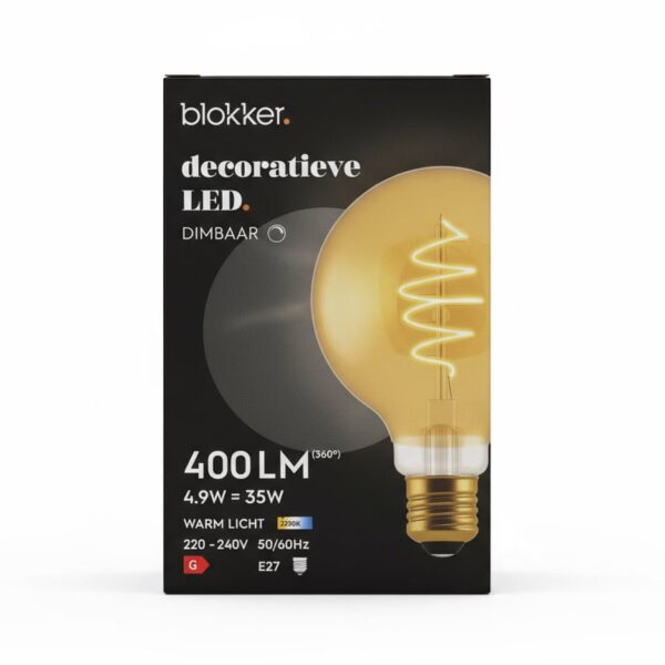 Blokker LED Filament Leuchtmittel, SPIRAL, gold getönt Globe G95, E27, 4.9W, dimmbar