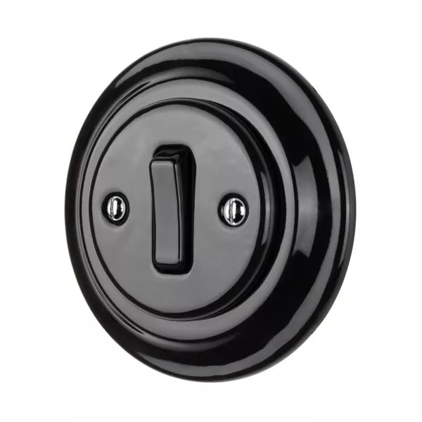 Lightstock Retro Unterputz-Taster aus Porzellan, 1-Fach, 1-Wege, Schwarz