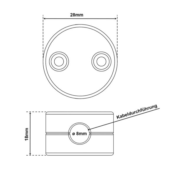 Dimensionen für Lightstock Retro Porzellan-Kabelhalter für Aufputz-Kabel, 2-teilig