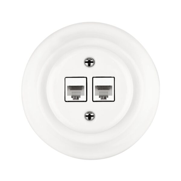 Lightstock Retro Unterputz-Netzwerkdose aus Porzellan, CAT 6A, 2-fach, Weiß 2