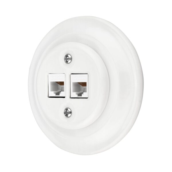 Lightstock Retro Unterputz-Netzwerkdose aus Porzellan, CAT 6A, 2-fach, Weiß