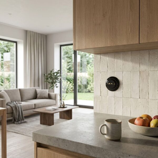 Lightstock Design Unterputz-Serienschalter aus Porzellan Schwarz mit Messing-Kippschalter, 2-Fach, 2-Wege 3