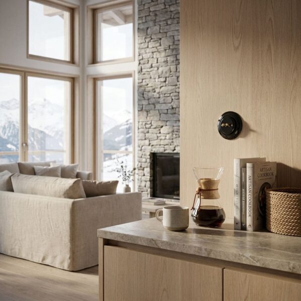 Lightstock Design Unterputz-Serienschalter aus Porzellan Schwarz mit Messing-Kippschalter, 2-Fach, 2-Wege 6