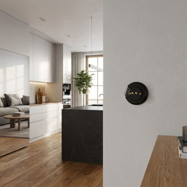 Lightstock Design Unterputz-Serienschalter aus Porzellan Schwarz mit Messing-Kippschalter, 2-Fach, 2-Wege 7