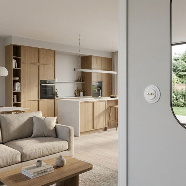 Lightstock Design Unterputz-Serienschalter aus Porzellan Weiß mit Messing-Kippschalter, 2-Fach, 2-Wege 5