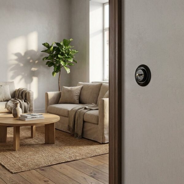 Lightstock Design Unterputz-Wechselschalter aus Porzellan Schwarz mit Messing-Kippschalter, 1-Fach, 2-Wege 4