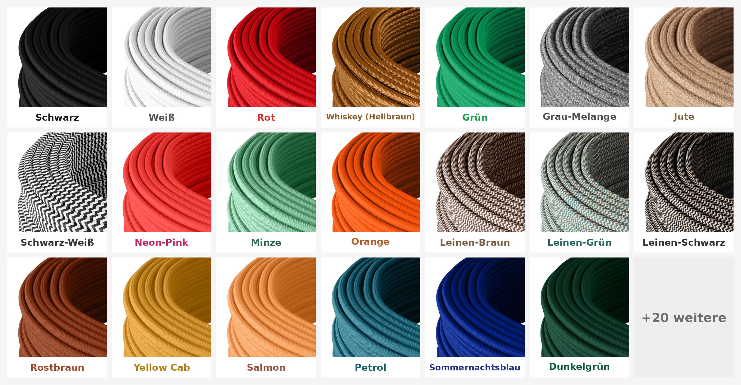 Lightstock Textilkabel Farbauswahl über 40 Farben