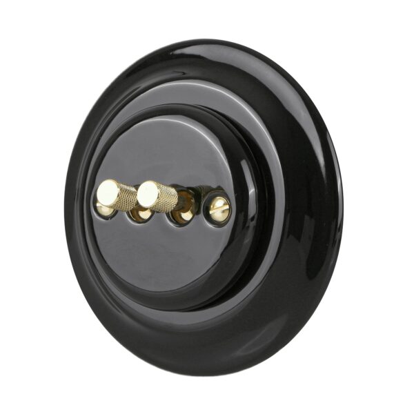 Lightstock Design Unterputz-Serienschalter aus Porzellan mit Messing-Kippschalter, 2-Fach, 2-Wege, Schwarz