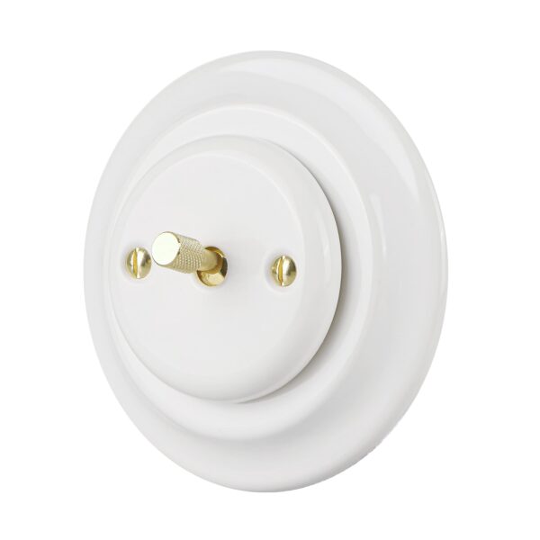 Lightstock Design Unterputz-Wechselschalter aus Porzellan mit Messing-Kippschalter, 1-Fach, 2-Wege, Weiß