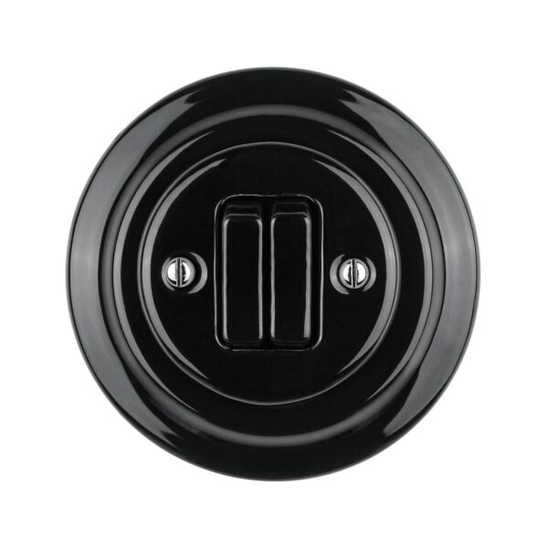 Lightstock Retro Unterputz-Doppeltaster aus Porzellan, 2-Fach, Schwarz 2