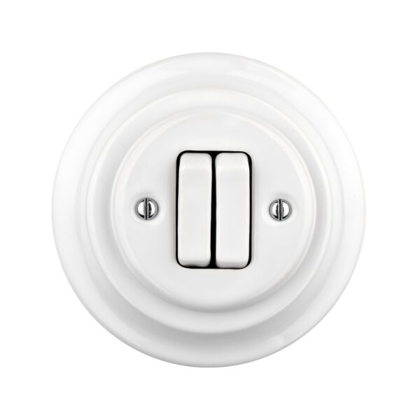 Lightstock Retro Unterputz-Doppelwechselschalter / Serienschalter aus Porzellan, 2-Fach, Weiß 2