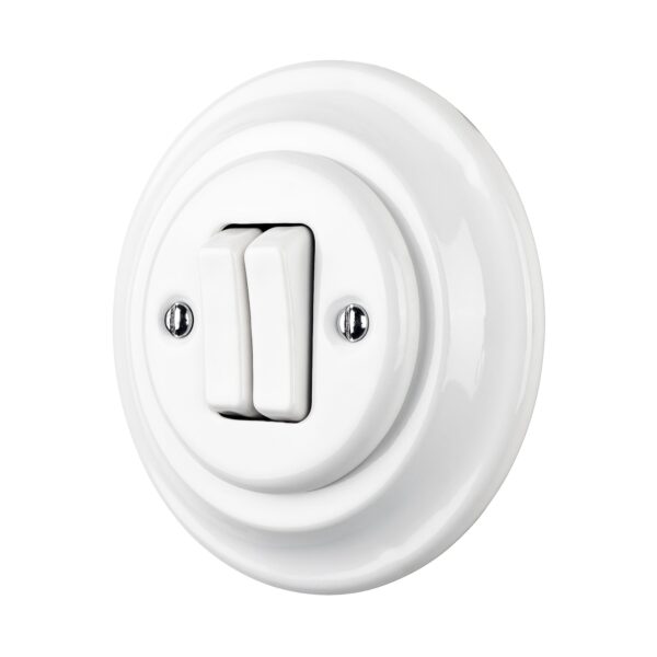 Lightstock Retro Unterputz-Doppelwechselschalter / Serienschalter aus Porzellan, 2-Fach, Weiß