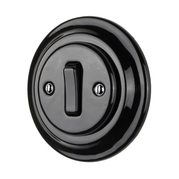 Lightstock Retro Unterputz-Taster / Klingeltaster aus Porzellan, 1-Fach, 1-Wege, Schwarz