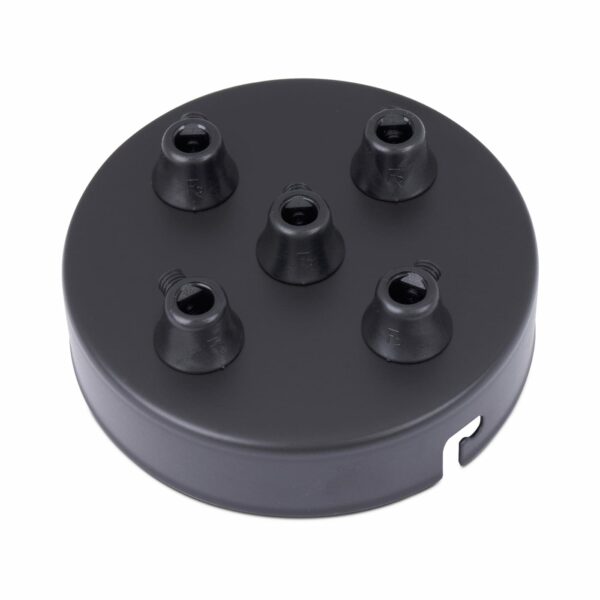 5-fach Lampen Baldachin aus eisen 100x24mm mit 5 Kabelauslässen Schwarz inkl. Zugentlastung aus Kunststoff