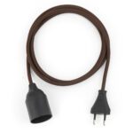 Textilkabel Pendellampe Braun, Textilkabel mit Lampenfassung aus Thermoplast und Eurostecker