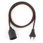 Textilkabel Pendellampe Braun, Textilkabel mit Lampenfassung aus Thermoplast und Eurostecker