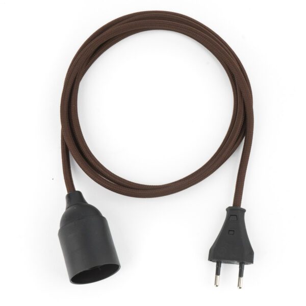 Textilkabel Pendellampe Braun, Textilkabel mit Lampenfassung aus Thermoplast und Eurostecker