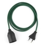 Textilkabel Pendellampe Dunkelgrün, Textilkabel mit Lampenfassung aus Thermoplast und Eurostecker