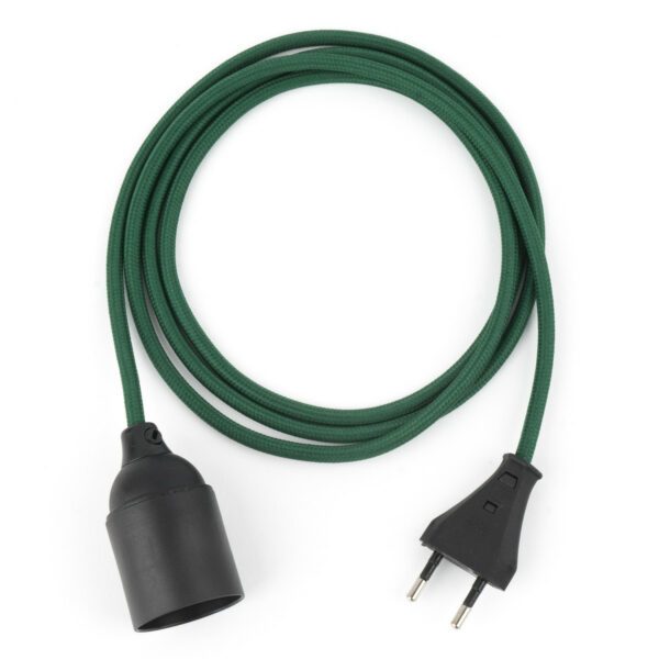 Textilkabel Pendellampe Dunkelgrün, Textilkabel mit Lampenfassung aus Thermoplast und Eurostecker
