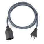 Textilkabel Pendellampe Graphit, Textilkabel mit Lampenfassung aus Thermoplast und Eurostecker