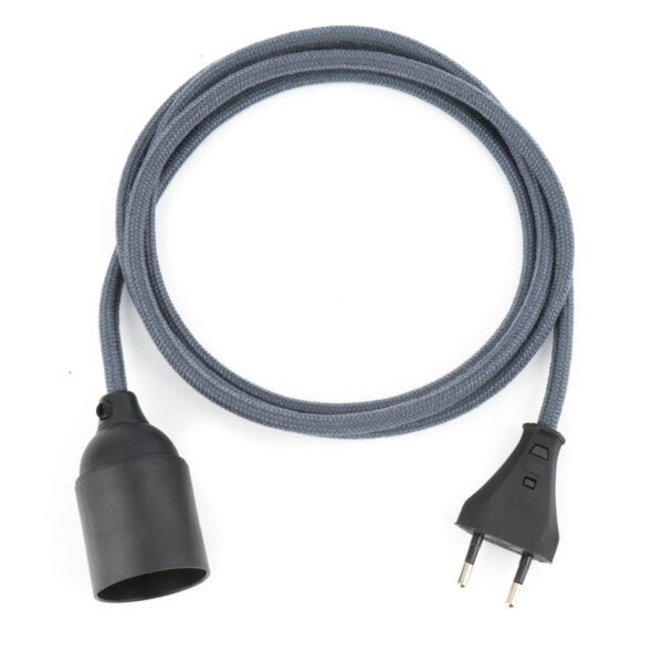 Textilkabel Pendellampe Graphit, Textilkabel mit Lampenfassung aus Thermoplast und Eurostecker