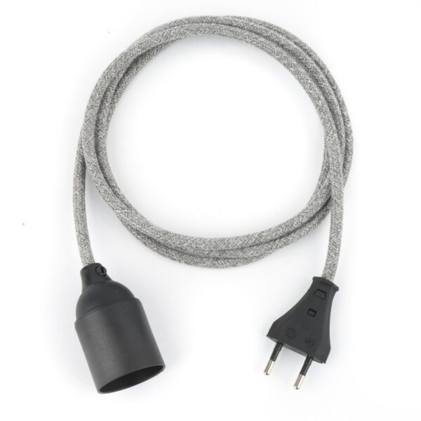 Textilkabel Pendellampe Grau-Melange, Textilkabel mit Lampenfassung aus Thermoplast und Eurostecker