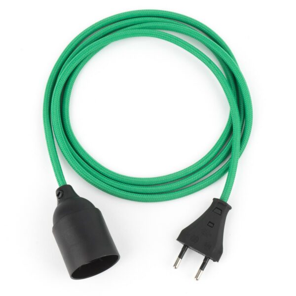Textilkabel Pendellampe Grün, Textilkabel mit Lampenfassung aus Thermoplast und Eurostecker