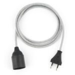 Textilkabel Pendellampe Hellgrau, Textilkabel mit Lampenfassung aus Thermoplast und Eurostecker