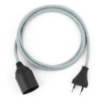 Textilkabel Pendellampe Leinen-Blau, Textilkabel mit Lampenfassung aus Thermoplast und Eurostecker