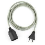 Textilkabel Pendellampe Leinen-Grün, Textilkabel mit Lampenfassung aus Thermoplast und Eurostecker