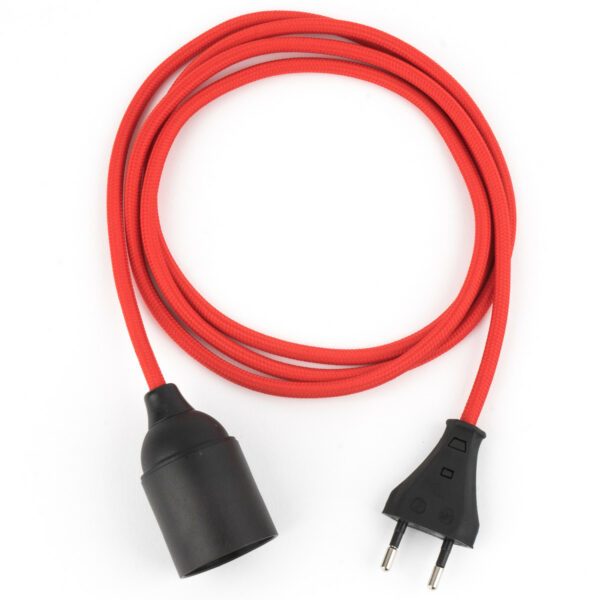 Textilkabel Pendellampe Rot, Textilkabel mit Lampenfassung aus Thermoplast und Eurostecker