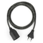 Textilkabel Pendellampe Schwarz-Melange, Textilkabel mit Lampenfassung aus Thermoplast und Eurostecker