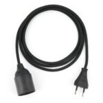 Textilkabel Pendellampe Schwarz, Textilkabel mit Lampenfassung aus Thermoplast und Eurostecker