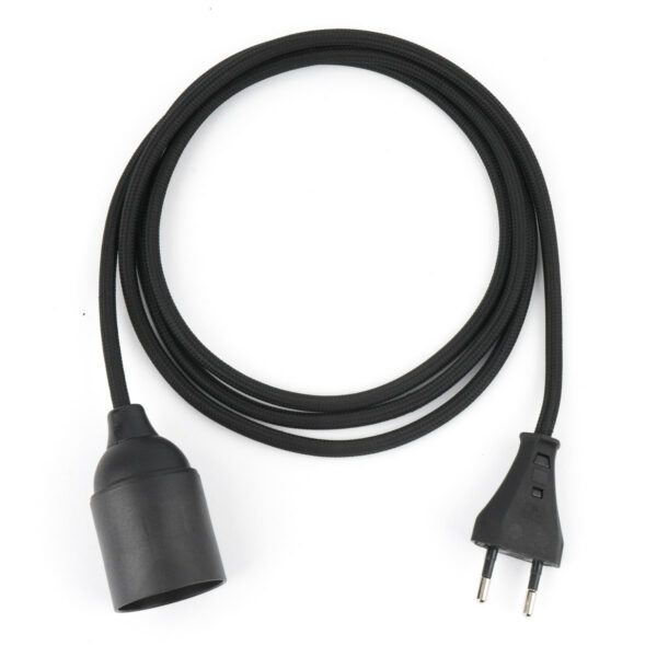 Textilkabel Pendellampe Schwarz, Textilkabel mit Lampenfassung aus Thermoplast und Eurostecker