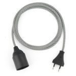 Textilkabel Pendellampe Schwarz-Weiß, Textilkabel mit Lampenfassung aus Thermoplast und Eurostecker