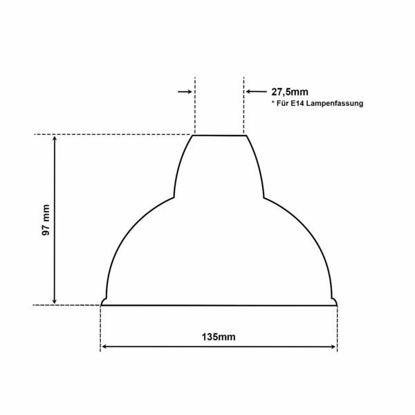 Dimensionen für Lampenschirm Emaille Relight Bell 13, 5cm