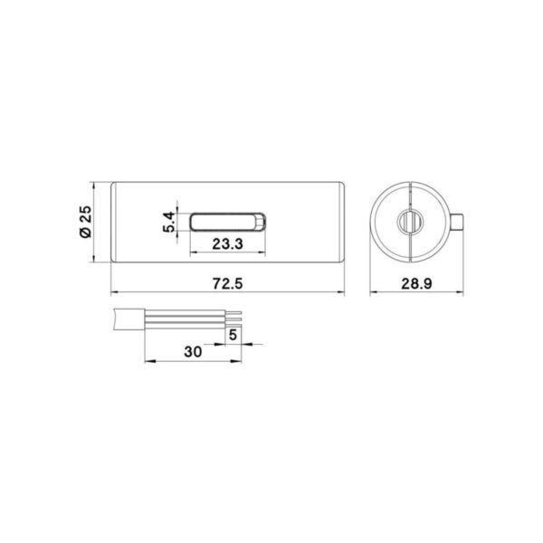 Dimensionen für Lightstock Tasteful Switch, Zylindrischer Schalter, 1-pol., mit Erdungsklemme
