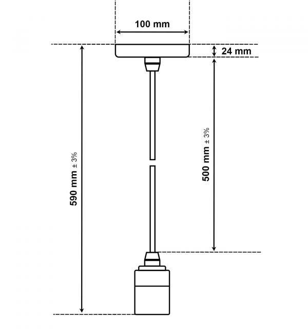 Dimensionen für Pendelleuchte Vintage Mill Deckenbaldachin Textilkabel und Lampenfassung 0.5 meter