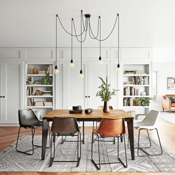 Esszimmer mit Mehrflammige Pendelleuchte Kraken, 5-flammig mit Textilkabel