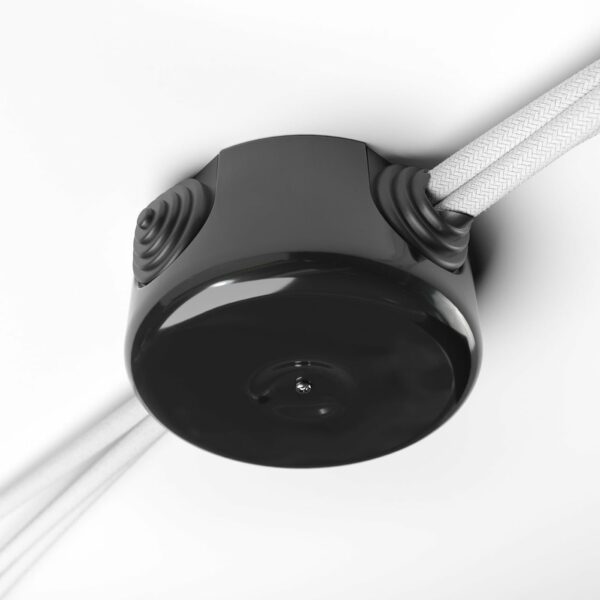 Große Verteilerdose aus Porzellan, dekorative Abzweigdose, Schwarz und textilkabel weiß 2