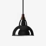Industrielampe Vintage aus Emailliertem Stahlblech Relight Bell, Schwarz mit Textilkabel Schwarz und Fassung Old English