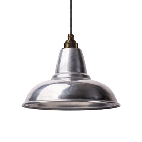 Industrielampe Vintage Relight Alumo Rohaluminium mit Textilkabel Schwarz und Fassung Old English