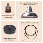 Lampenschirm Relight Alumo 28cm + Lampenfassung E27 Old English + Deckenbaldachin Schwarz + Textilkabel Schwarz