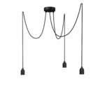 Mehrflammige Pendelleuchte Kraken, 3-flammig mit E27 Bakelitfassung und Textilkabel Schwarz