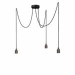 Mehrflammige Pendelleuchte Kraken, 3-flammig mit E27 fassung Old English und Textilkabel Schwarz