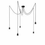 Mehrflammige Pendelleuchte Kraken, 5-flammig mit E27 Bakelitfassung und Textilkabel Schwarz