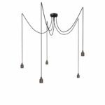 Mehrflammige Pendelleuchte Kraken, 5-flammig mit E27 fassung Old English und Textilkabel Schwarz