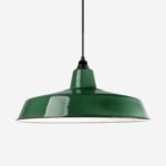 Vintage Industrieleuchte mit Lampenschirm aus emailliertem Stahlblech Dunkelgrün 46cm mit Textilkabel Schwarz und Fassung Bakelit